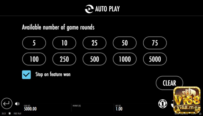Số vòng quay tự động người chơi có thể lựa chọn là từ 5 đến 5000 vòng